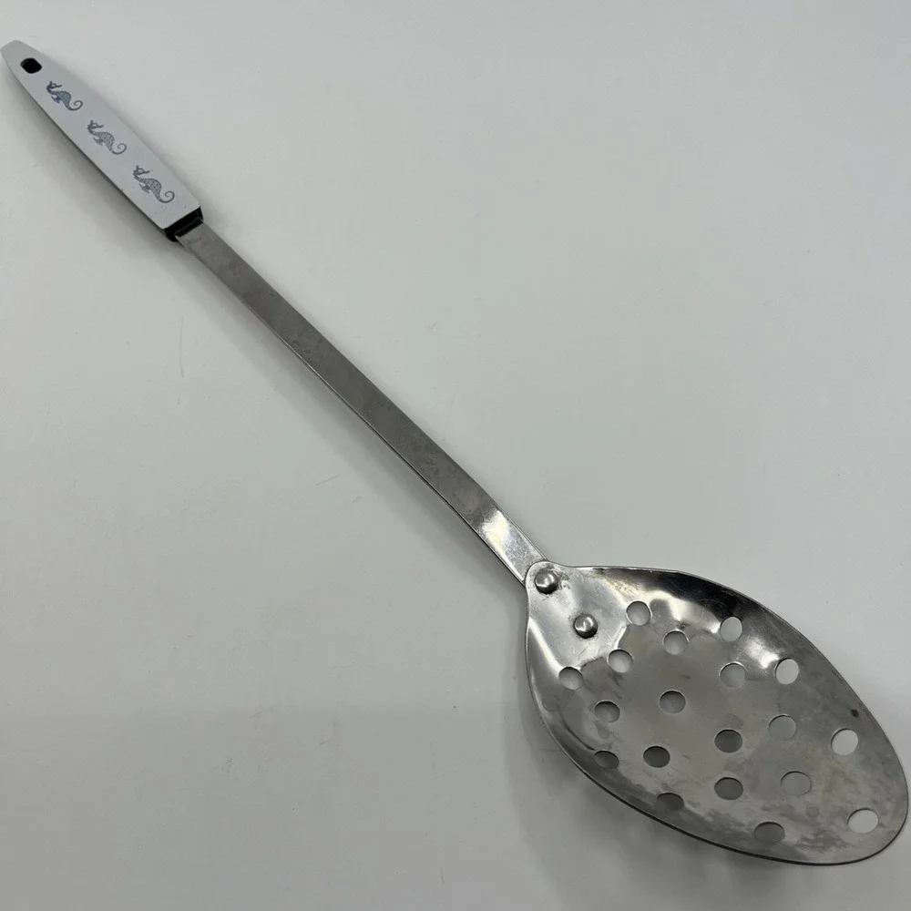 Vtg Revere Neptune Seahorse Bakelite Stainless Slotted Spoon USA 16